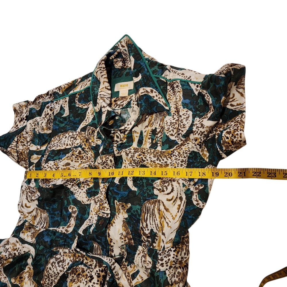 Maeve Teal and White Animal-Print Shirt Dress Medium - Picture 12 of 12